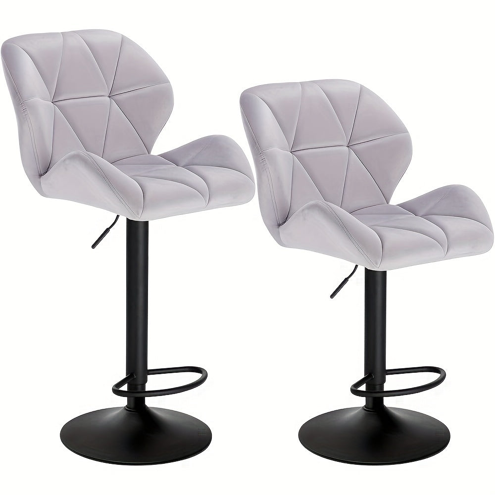 2 pezzi di Sgabelli da Bar, Sgabelli da Bistro Designer, con Schienale, Regolabili in Altezza, Rotanti, in Velluto, Acciaio