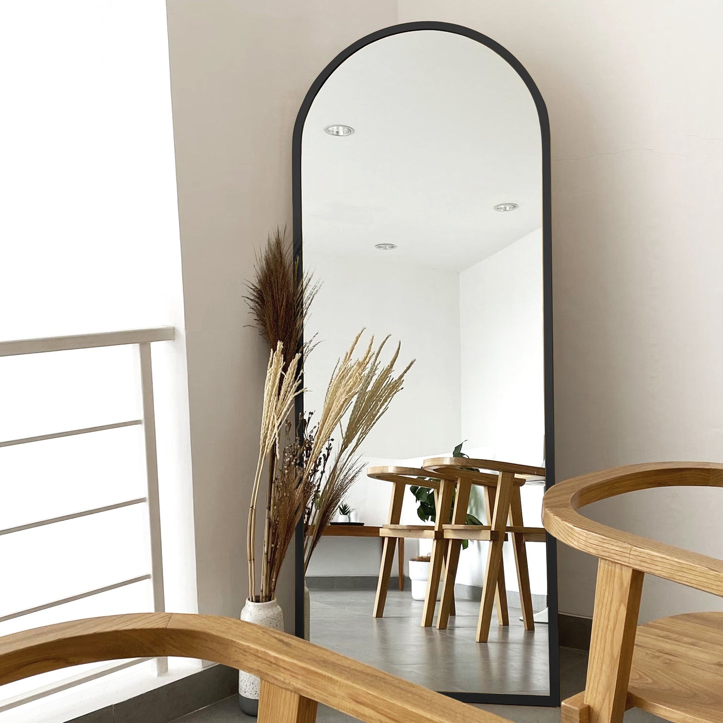 Specchio autoportante completo lunghezza facile da installare 53.34cm X 162.56cm con struttura in lega di alluminio nero dorato, specchio completo lunghezza con supporto, specchio da parete, specchio da appendere per decorare camera da letto, bagno, soggi