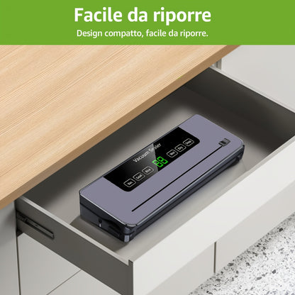 Macchina Sottovuoto con 20 Sacchetti Sottovuoto, 80KPA per la Conservazione di Alimenti Secchi e Umidi, Sistema di Sigillatura Automatico Sigillatrice di Alimenti Veloce e Compatta, Multifunzionale, Potente Macchina Sigillante per la Conservazione di Alim