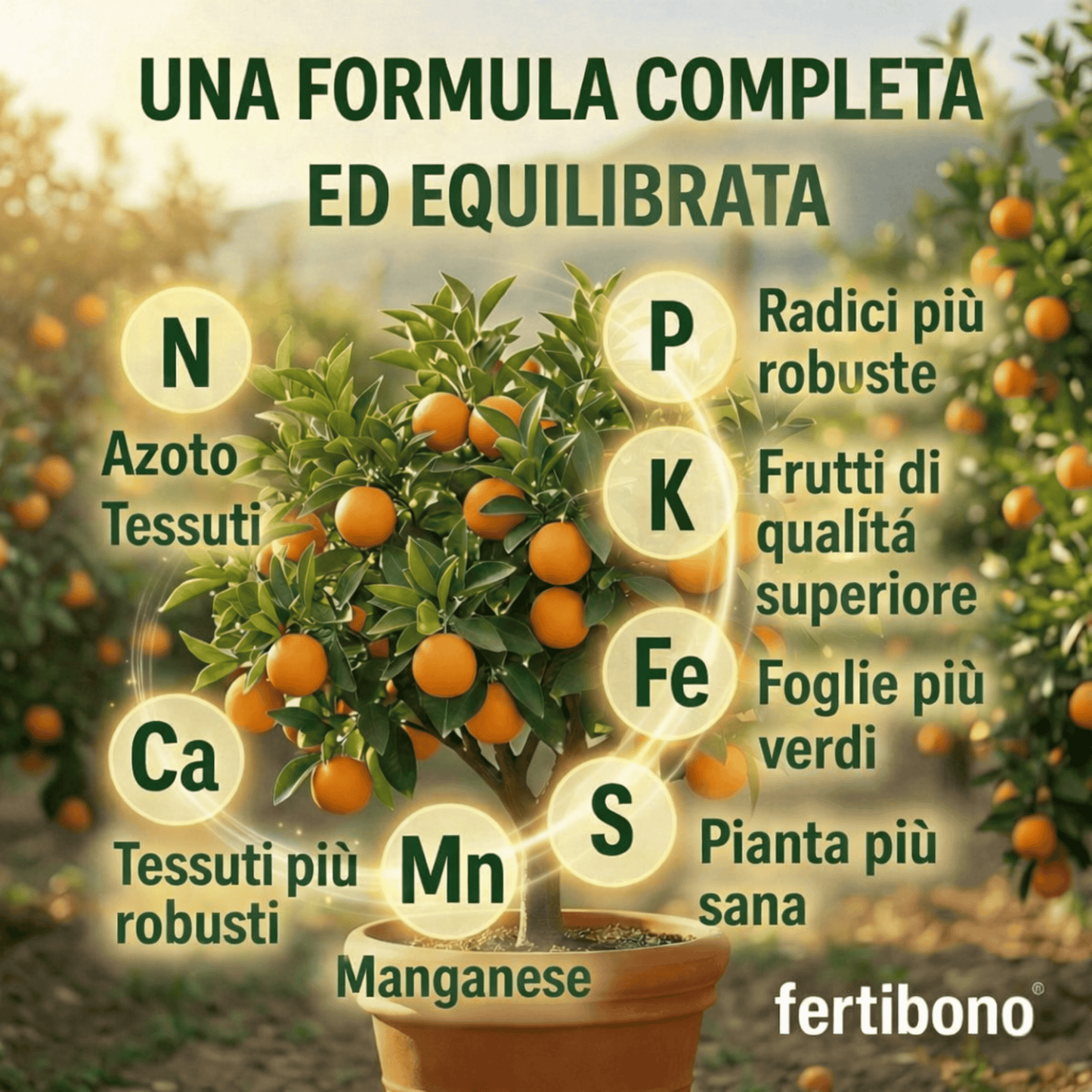 Fertilizzante Speciale per Agrumi per Alberi di Limone e Arancio, (2KG), 20-5-11 con Ferro, Calcio, Solfuro, Magnesio e Manganese - Correttore di Mancanza Multipla