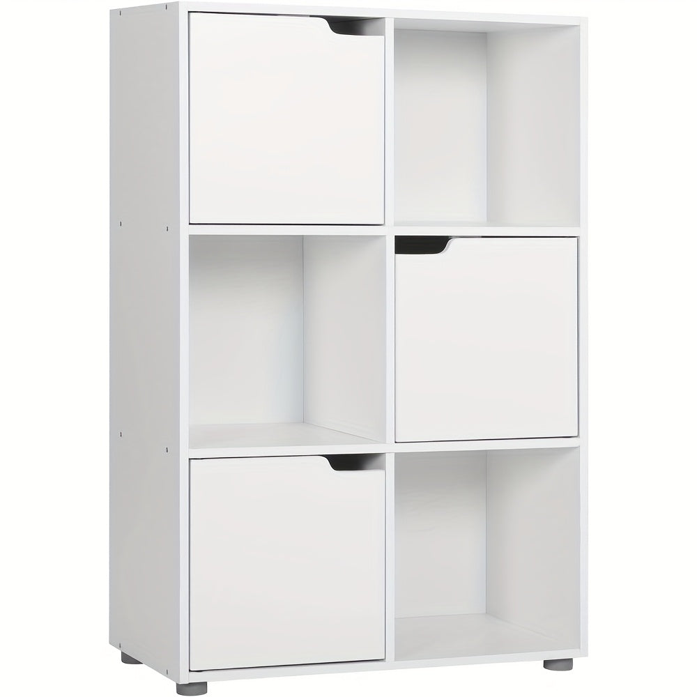 1pc Libreria, Libreria Verticale, Scaffale per Ufficio Domestico, Armadio Porta Documenti, 3 Ante, 6 Scomparti, Scaffale da Studio, 59.6X91X29Cm