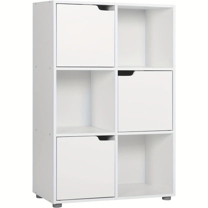 1pc Libreria, Libreria Verticale, Scaffale per Ufficio Domestico, Armadio Porta Documenti, 3 Ante, 6 Scomparti, Scaffale da Studio, 59.6X91X29Cm