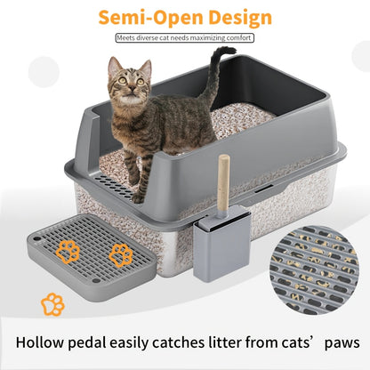 Lettiera per gatti extra large in acciaio inossidabile con coperchio - Misura XL, sponde alte, a prova di perdite, design facile da pulire, include paletta - Adatta per più gatti e razze di grandi dimensioni
