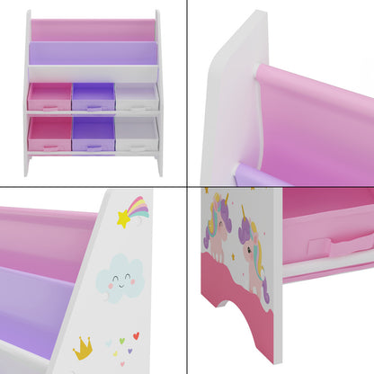 Scaffale per bambini 'Ponteceso' con 2 scomparti portaoggetti e 6 contenitori pieghevoli, 74 x 62 x 26,5 cm