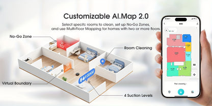 Lubluelu B40 Robot Aspirapolvere, Robot Aspirapolvere e Lavapavimenti 3 in 1, 6500Pa, Bassa Rumorosità 62Db, Corpo Ultra-Sottile 9.98 cm, Mappatura 5 Piani, Pulizia Diversificata, Robot Aspirapolvere per Peli di Animali Domestici, Tappeti, Pavimenti Duri,