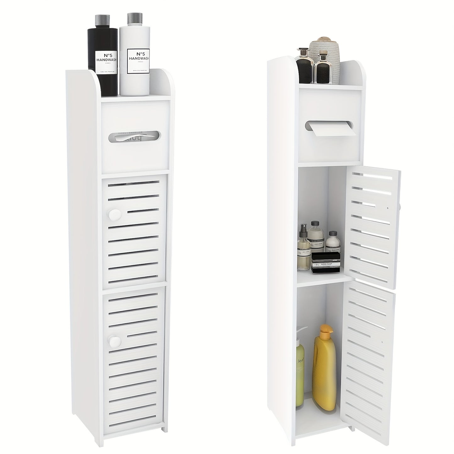 Armadietto da bagno piccolo, organizzatore sottile e lavorato in PVC, ideale per spazi ristretti, facile da montare e durevole, mobiletto multiuso porta carta igienica per bagno, camera da letto e soggiorno