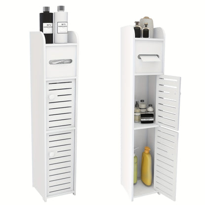 Armadietto da bagno piccolo, organizzatore sottile e lavorato in PVC, ideale per spazi ristretti, facile da montare e durevole, mobiletto multiuso porta carta igienica per bagno, camera da letto e soggiorno