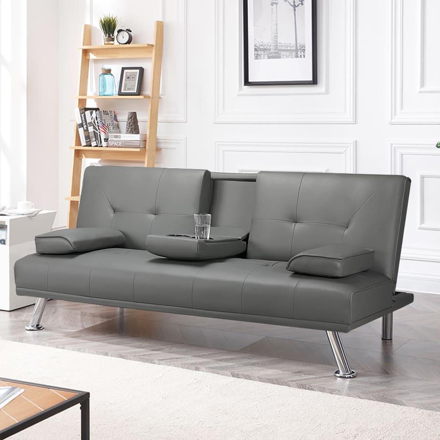 Costoffs Divano Letto a 3 Posti Divano Trasformabile con 2 Braccioli Staccabili Mobile Imbottito con Supporto Centrale Porta Bicchieri Divanetto Reclinabile da Salotto