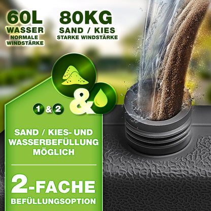 Tillvex® Supporti per Ombrelloni da Sole 60 Litri / 80 Kg - 4 Parti per Ombrellone con Semaforo Incluse Connettori in Metallo | Peso Ombrellone Riempibile con Acqua o Sabbia | Supporto per Ombrellone Resistente alle Intemperie per Balcone Esterno, Terrazz