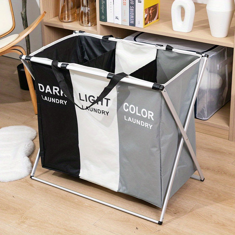 Cesto per biancheria sporca 1 pz, Cesto portabiancheria sporca, 3 scomparti, Cesto portabiancheria pieghevole per classificazione, Cesto portabiancheria domestico con coperchio, Adatto per soggiorno, camera da letto, bagno, Organizzazione della casa