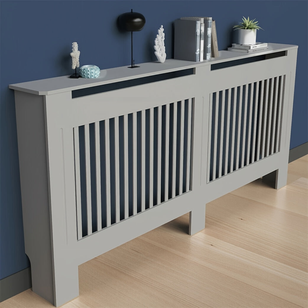 Pannello copriradiatore extra alto 92 cm/27" - Autoportante - Adatto per radiatori orizzontali/verticali, pannello con porta, ripiano e barriera con vano portaoggetti, unità da assemblare