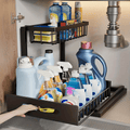 1 pz di scaffale regolabile sottolavello, un ripiano estraibile in metallo progettato per risparmiare spazio con un organizer a doppio strato per armadietti da cucina, perfetto per organizzare e smontare la zona del lavello. Questo moderno ripiano da cuci