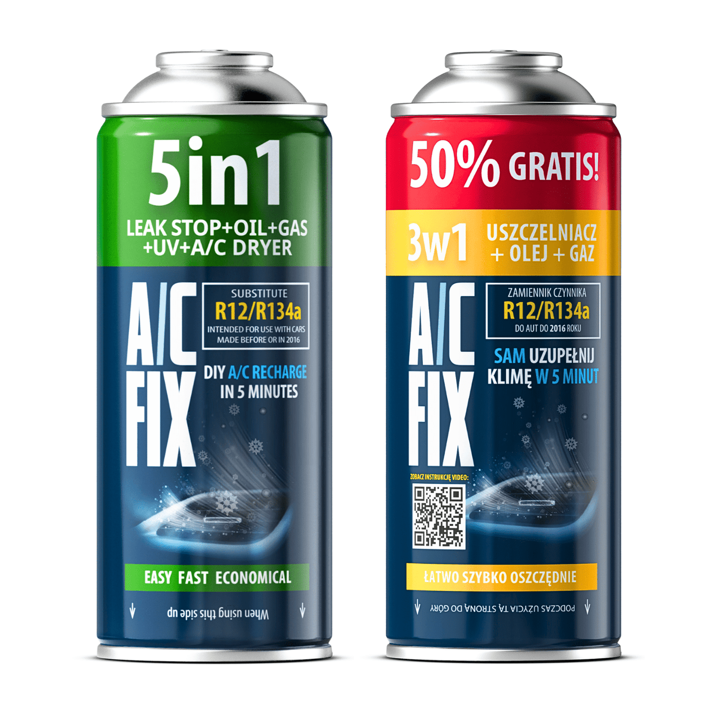 Kit 2x R134a AC FIX per Ricarica Refrigerante Climatizzatore Auto, Olio, Sigillante, Colorante UV, Essiccatore A/C, Filettatura Riutilizzabile per Bomboletta, Assistenza Fai da Te per Climatizzatore Auto, Per Veicoli Prodotti dal 1994 al 2016, Ricarica Ef