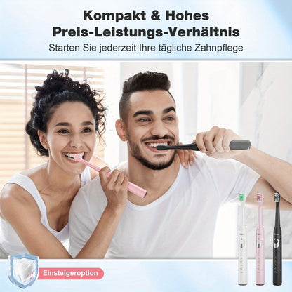 Spazzolino elettrico sonico per adulti con modalità intelligenti e ricaricabile USB, tecnologia a onde sonore adatta a denti e gengive sensibili, setole morbide, 6 testine, custodia da viaggio e supporto da parete, adatto per viaggi, regali di Natale