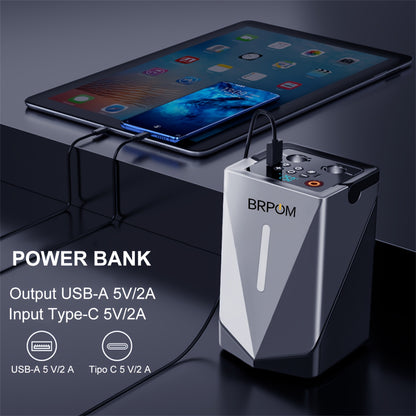 BRPOM Avviatore per Auto con Compressore d'Aria Pompa Gonfia Ruote Ricarica Batteria Senza Fili, (Fino a Tutti i Motori a Benzina e Diesel da 10.0L), Power Bank Avviatore per Auto 12V con Torcia LED