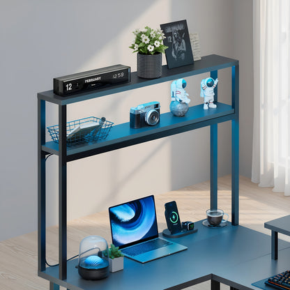 Scrivania da gaming a L con luce LED e presa di corrente - Scrivania da gamer, scrivania per computer reversibile da 59/67 pollici con ripiani portaoggetti e cassetto e borsa, tavolo da gioco angolare con supporto per monitor, ufficio domestico, regali pe