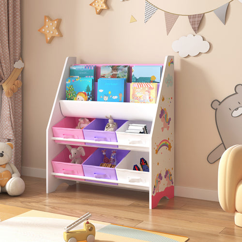 Scaffale per bambini 'Ponteceso' con 2 scomparti portaoggetti e 6 contenitori pieghevoli, 74 x 62 x 26,5 cm