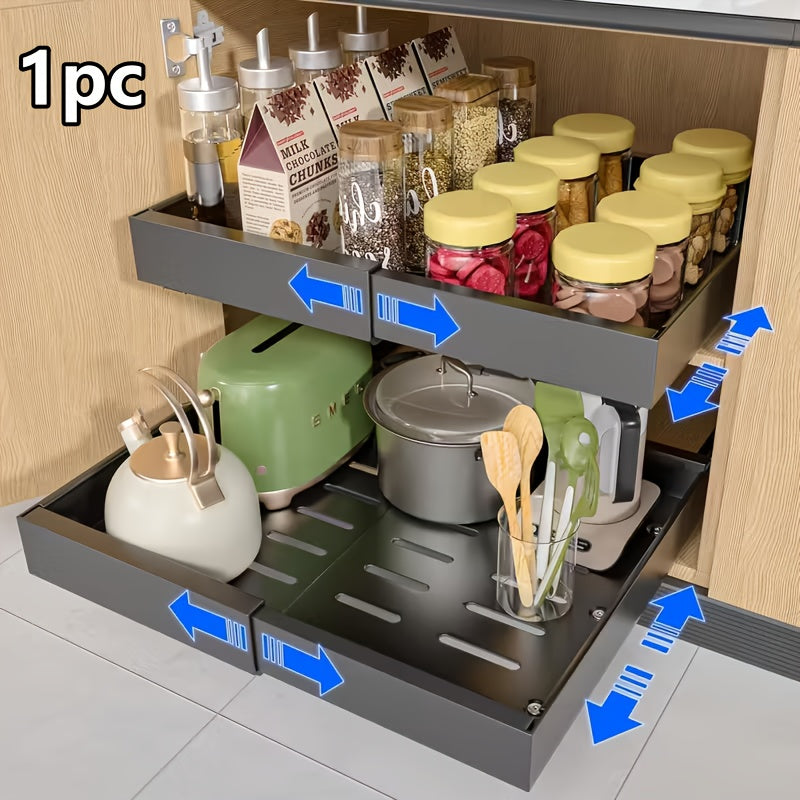Cassetti Estraibili per Mobili da Cucina, 1 Set di Scaffali Scorrevoli, Ripiani per Dispensa in Acciaio al Carbonio Rinforzato, Cesti Scorrevoli per Lavello Senza Trapano, Ripiani per Armadietti di Facile Accesso, Adatti per Bagni e Lavanderie, Contenitor
