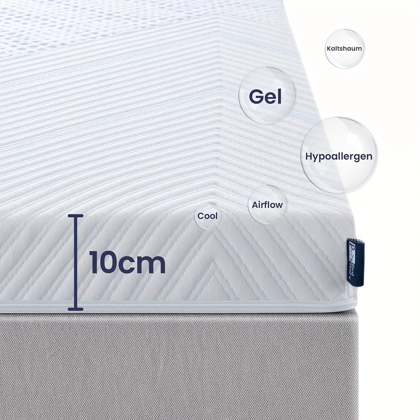 Coprimaterasso Bedstory, Rialzo per Materasso Rigido a Doppio Strato H2 e H3, Altezza 10 cm, Schiuma Fredda Gel Traspirante Confortevole con Fodera Lavabile, Bianco, Traspirante, Confortevole
