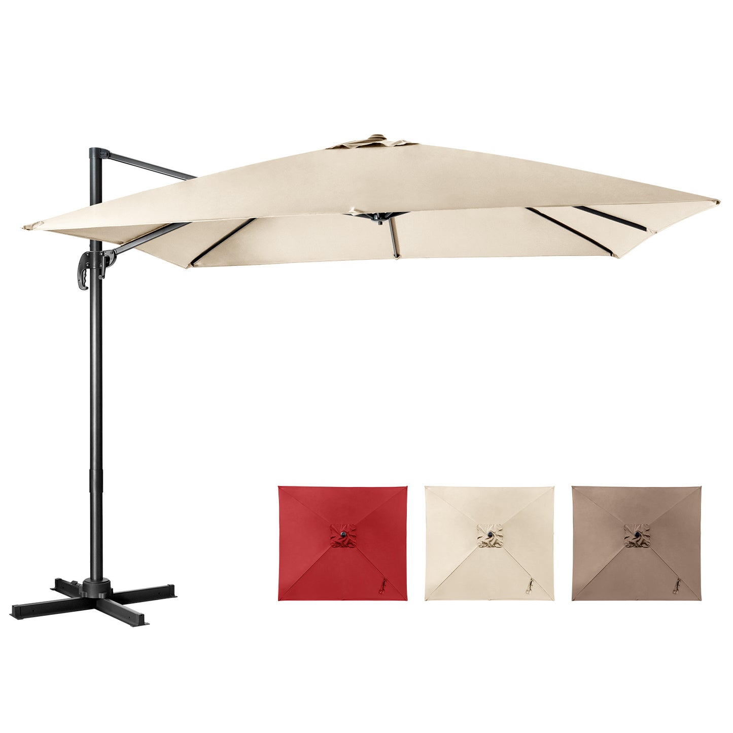 Ombrellone quadrato 300 X 300 cm, ombrello parasole con portico girevole a 360°, ombrello da giardino inclinabile, grande ombrellone da patio, ombrello da mercato per giardini esterni, patii, bar (Beige/Rosso/Caffè)