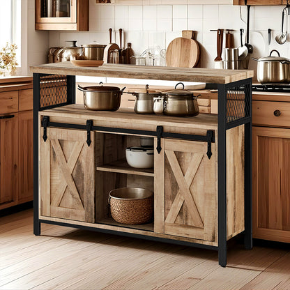 Armadio contenitore, credenza, mobile da cucina con due ante scorrevoli, dimensioni 33 x 100 x 80 cm, ripiani regolabili, stile rustico, adatto per cucine.