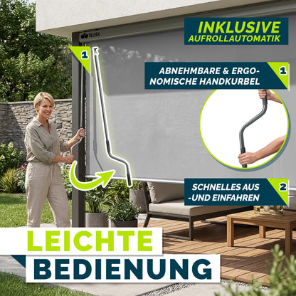 Tenda Verticale Tillvex® per Interni ed Esterni | Tenda Avvolgibile Impermeabile con Manovella per Balcone, Terrazza e Giardino | Tenda Avvolgibile in Alluminio per Protezione Solare | Schermo Privacy per Esterni