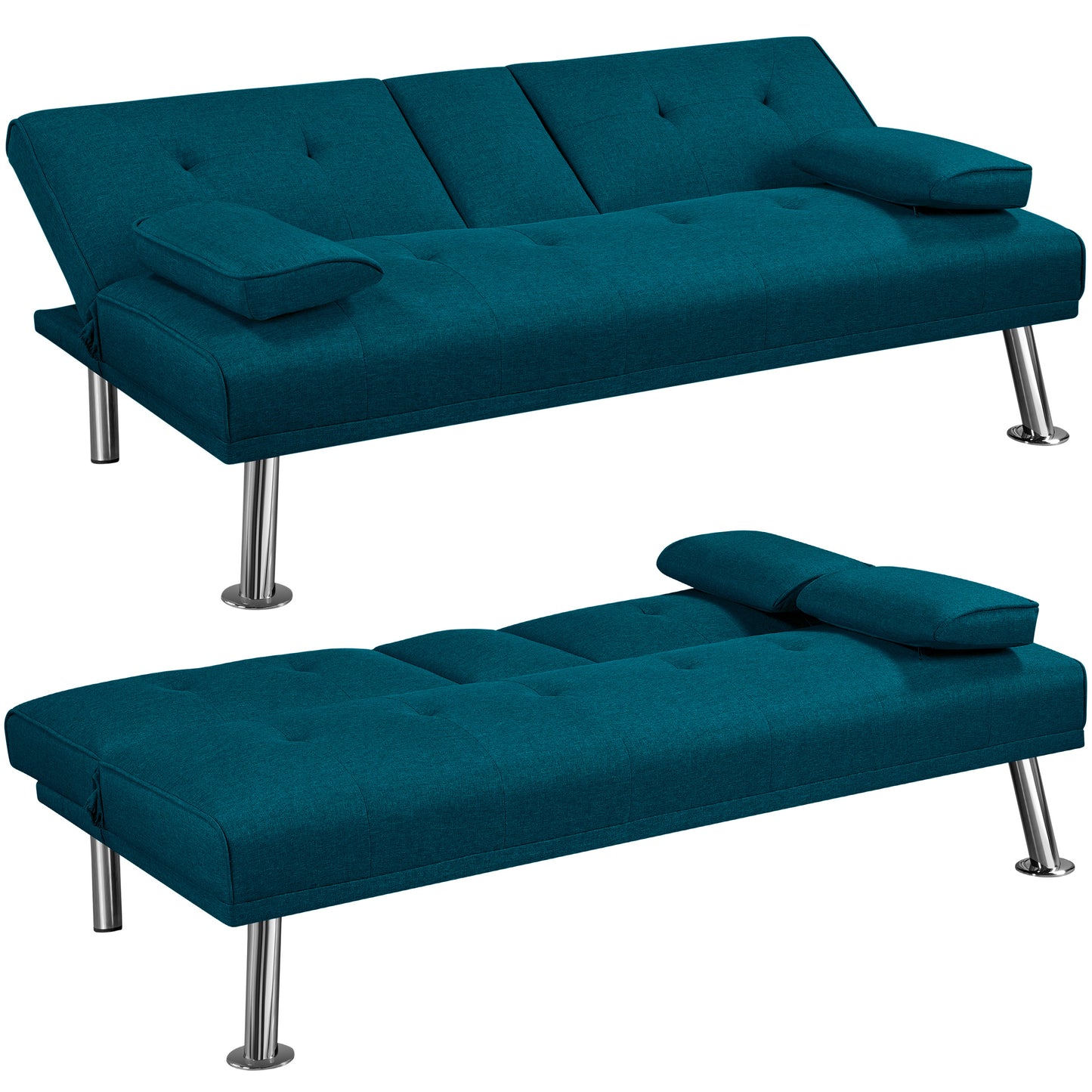 Costoffs Divano Letto a 3 Posti Divano Trasformabile con 2 Braccioli Staccabili Mobile Imbottito con Supporto Centrale Porta Bicchieri Divanetto Reclinabile da Salotto