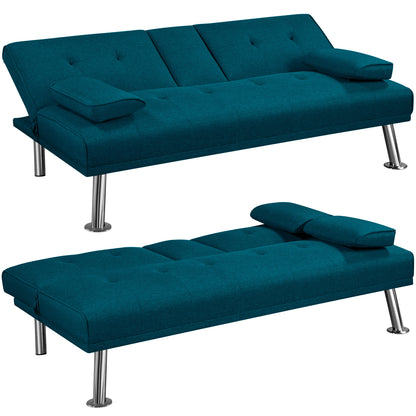 Costoffs Divano Letto a 3 Posti Divano Trasformabile con 2 Braccioli Staccabili Mobile Imbottito con Supporto Centrale Porta Bicchieri Divanetto Reclinabile da Salotto