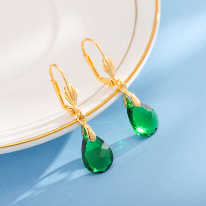 Magazzino Locale, Orecchini Pendenti da Donna in Argento Sterling 925 con Elegante Cristallo Artificiale Verde, Regalo Perfetto per San Valentino, Natale e Uso Quotidiano, Forniti con una Bellissima Scatola Regalo.