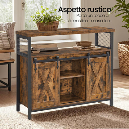 Armadio contenitore, credenza, mobile da cucina con due ante scorrevoli, dimensioni 33 x 100 x 80 cm, ripiani regolabili, stile rustico, adatto per cucine.
