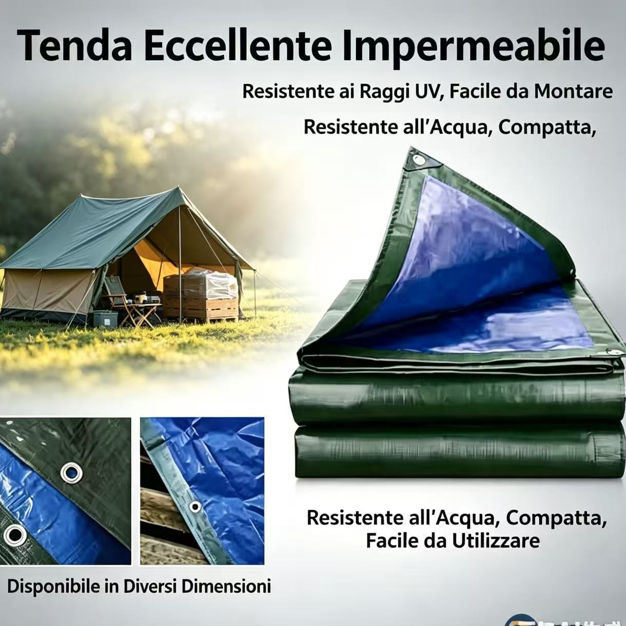 Telo Occhiellato Blu/Verde,Telone resistente, Telo Impermeabile,tessuto di alta qualità, multiuso, Adatto per Tetto,, con occhielli , ideale come regalo per familiari e amici, perfetto per cortili, giardini, patii e aree piscina,Barca, Ombreggiatura Veico