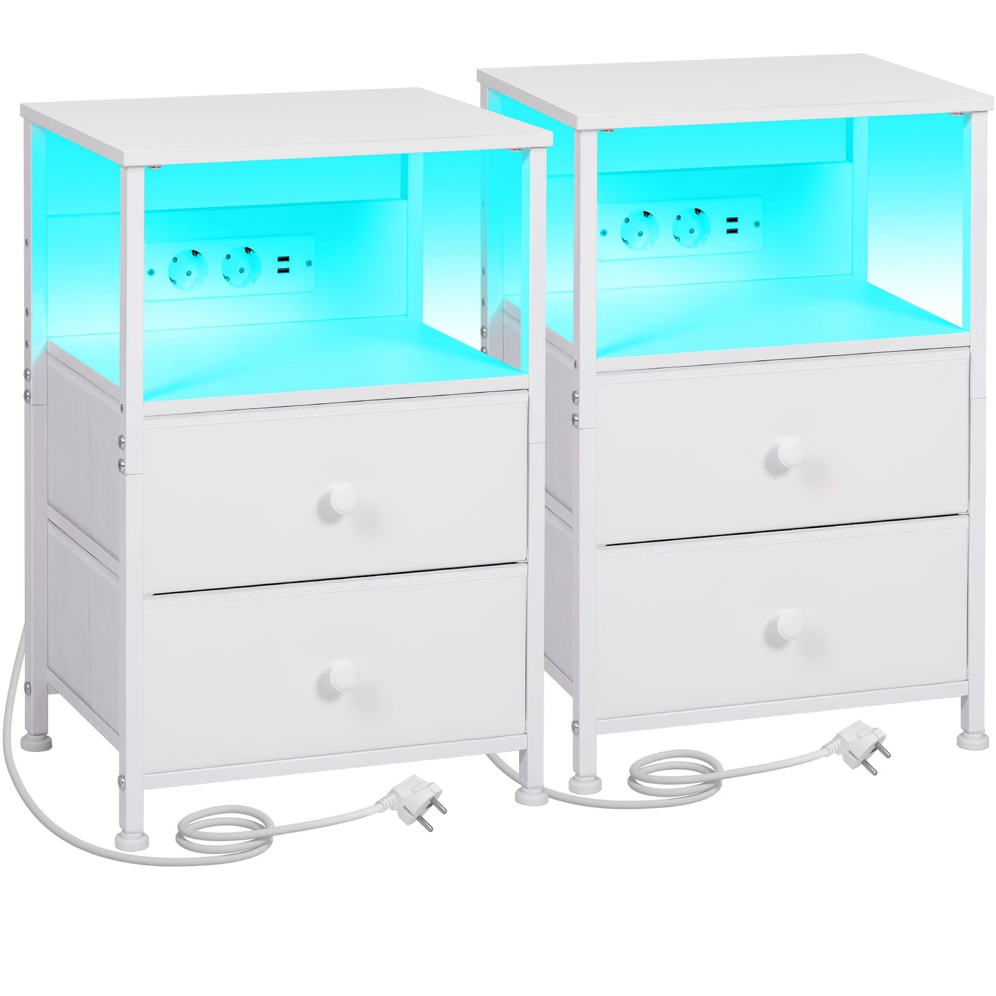 AMHANCIBLE Set Comodino 1/2 pezzi, Cassettiera in Tessuto con Dock di Ricarica, Tavolino da Letto, Comodino con Due Cassetti in Tessuto, Comodino Piccolo per Camera da Letto, Comodino a Quattro Ripiani, Adatto per Camera da Letto, Soggiorno. Nero, Marrone