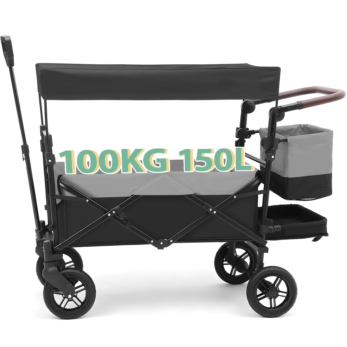 Carrello a mano pieghevole con tetto per carichi pesanti 100 kg 150 L - Ruote con freno, maniglia regolabile, tessuto in nylon Oxford per campeggio in famiglia, shopping e giardinaggio (Grigio/Nero/Grigio-Nero/Verde scuro)