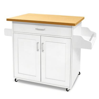 Carrelli per Servizi Alimentari 115X36X90Cm Isole da Cucina Mobili MDF Piano Lavoro Carrello da Cucina con Rotelle, Cassetto, Scaffale, Porta Asciugamani & Porta Spezie Carrello Capacità di Carico Fino a 50KG Carrello da Pranzo per Feste