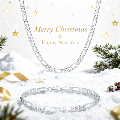 Elegante e versatile set di collana e bracciale Fegaro in argento 925, adatto sia a uomini che a donne, con bassa allergenicità. Perfetto per abbigliamento casual, hip-hop, punk, sport, feste e come regalo per le vacanze. Confezionato in un'adorabile conf