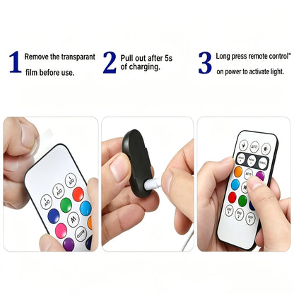 Luci d'atmosfera RGB per auto con telecomando wireless, batteria più grande e LED più luminosi, ricarica rapida Type-C, multimodalità per interni auto