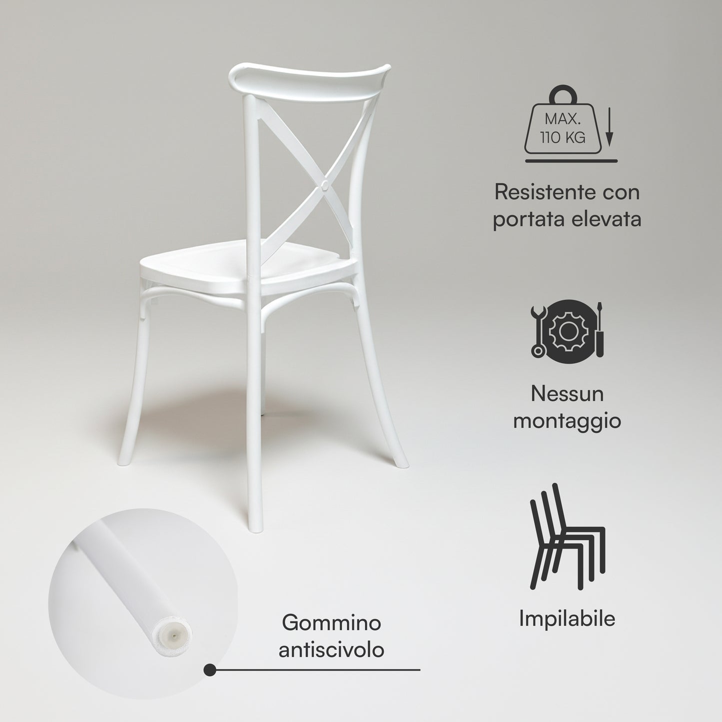 Baroni Home Set 4 Sedie in Plastica Bianca – Sedie Impilabili, Pronte all’Uso Senza Montaggio, Facili da Pulire, con Piedini Antiscivolo per Maggiore Stabilità – Ideali per Cucina, Soggiorno, Sala da Pranzo, Giardino, Terrazzo o Balcone – Sedute Comode e