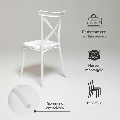Baroni Home Set 4 Sedie in Plastica Bianca – Sedie Impilabili, Pronte all’Uso Senza Montaggio, Facili da Pulire, con Piedini Antiscivolo per Maggiore Stabilità – Ideali per Cucina, Soggiorno, Sala da Pranzo, Giardino, Terrazzo o Balcone – Sedute Comode e
