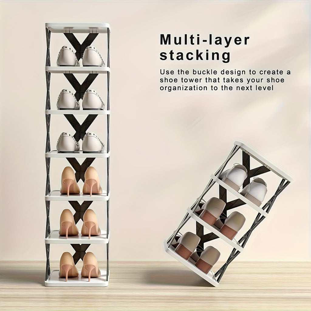 Scaffale Angolare per Scarpe Risparmio Spazio - Alto e Stretto 6/9 Ripiani in Plastica Resistente per 6/9 Paia di Scarpe e Stivali, Soluzione Multiuso per Ingresso, Armadio, Garage, Soggiorno, Organizzatore per Scarpe da Casa, Scaffale Autoportante