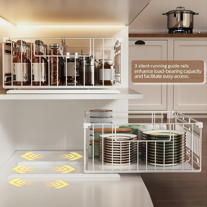 Organizzatore estraibile espandibile per armadietti, confezione da 1/2, ringhiera rialzata da 16.99 cm, larghezza regolabile da 32.99 cm a 50.98 cm, 3 guide, adesivo, non necessita di fori, stacca e incolla, cassetti estraibili adesivi per armadietti, cap