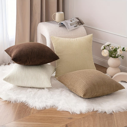 4 Coperture Cuscini Decorativi Morbide a Righe, Stile Bohémien in Velluto a Coste, Copricuscino Quadrato in Velluto a Coste, Copertura Cuscino Moderna e Confortevole per Divano, Soggiorno, da Letto, Arredamento Rustico, Cuscino Interno Non Incluso
