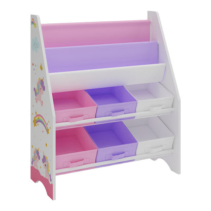 Scaffale per bambini 'Ponteceso' con 2 scomparti portaoggetti e 6 contenitori pieghevoli, 74 x 62 x 26,5 cm