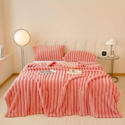 Coperta 1 pz in finta pelliccia di coniglio adatta a tutte le stagioni - Copriletto termico reversibile a righe, morbido e accogliente plaid di coniglio per ufficio, campeggio - Coperta multiuso da regalo