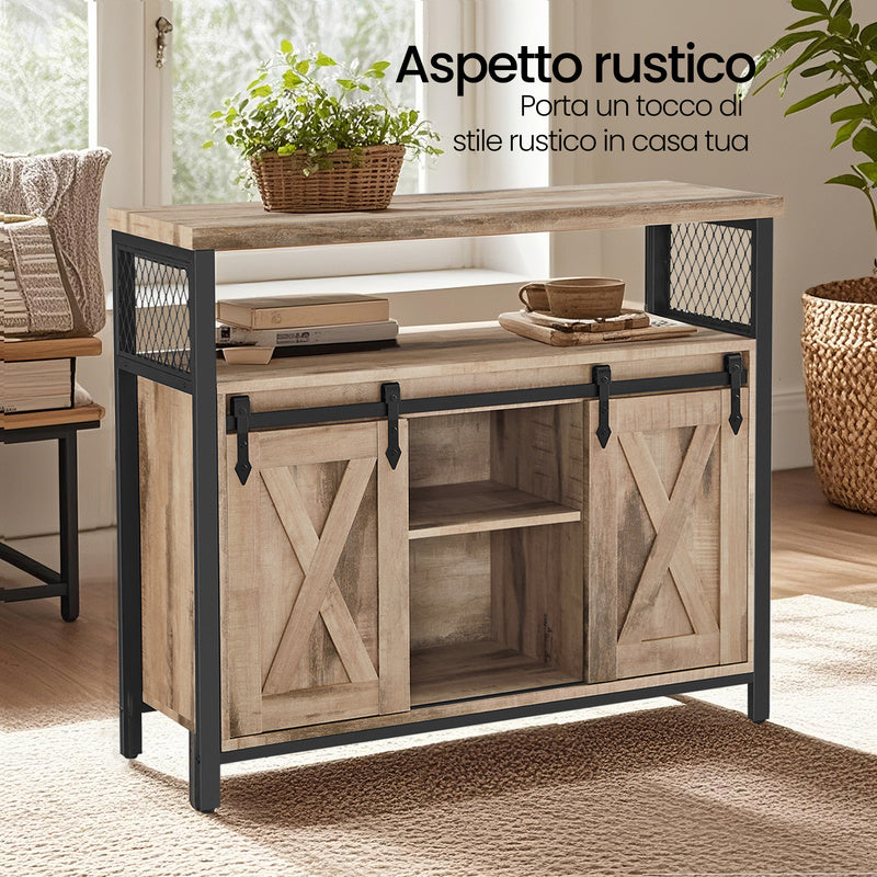 Armadio contenitore, credenza, mobile da cucina con due ante scorrevoli, dimensioni 33 x 100 x 80 cm, ripiani regolabili, stile rustico, adatto per cucine.