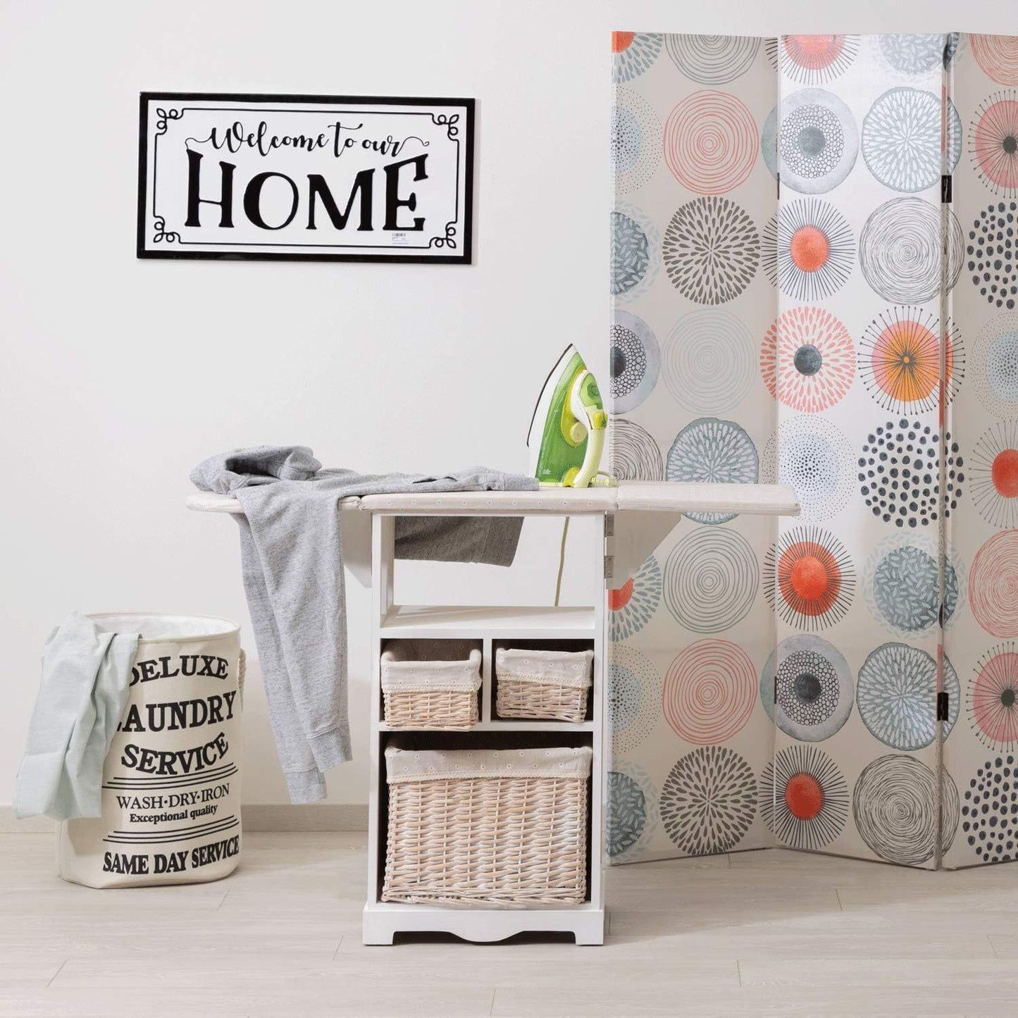 Baroni Home Mobile da Stiro con ASSE Ripiegabile, adatto per lavanderia, organizzazione, in legno