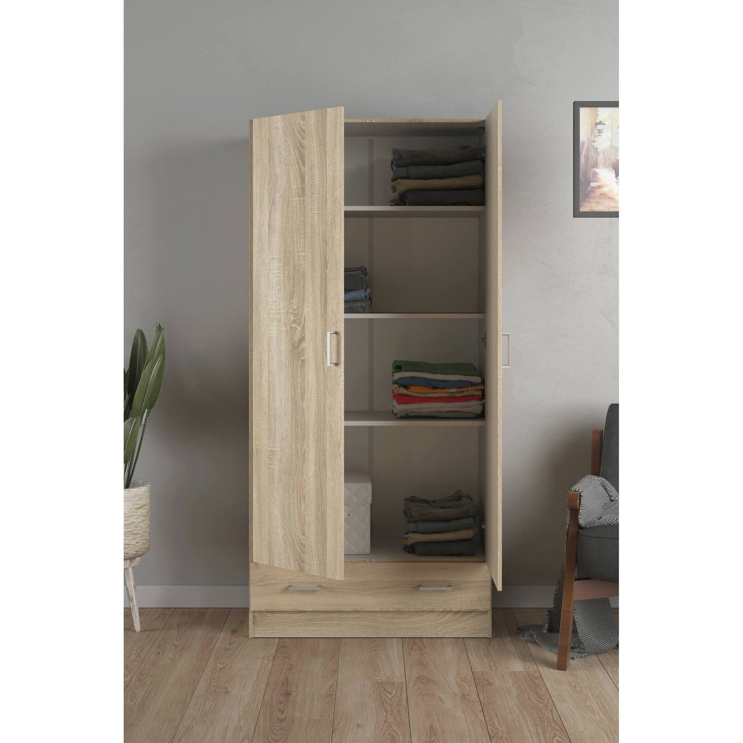 Guardaroba 2 ante Amylya, Mobile camera da letto, Cabina armadio portabiti, Armadio appendiabiti, 79x36 h170 cm, Disponibile in 2 colori