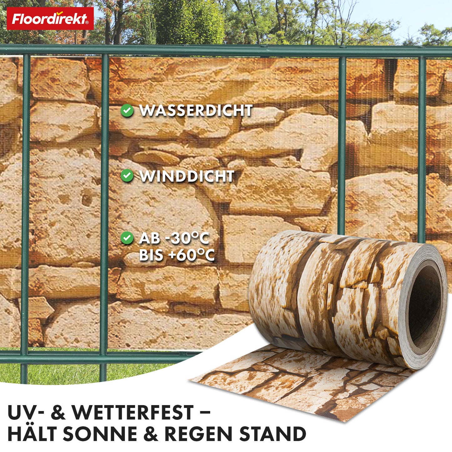 Striscia PVC per Privacy per Recinzione a Doppio Filo – Rotolo da 35m, Altezza 19cm, Include 20 Clip, Disponibile in 3 Colori e 4 Design