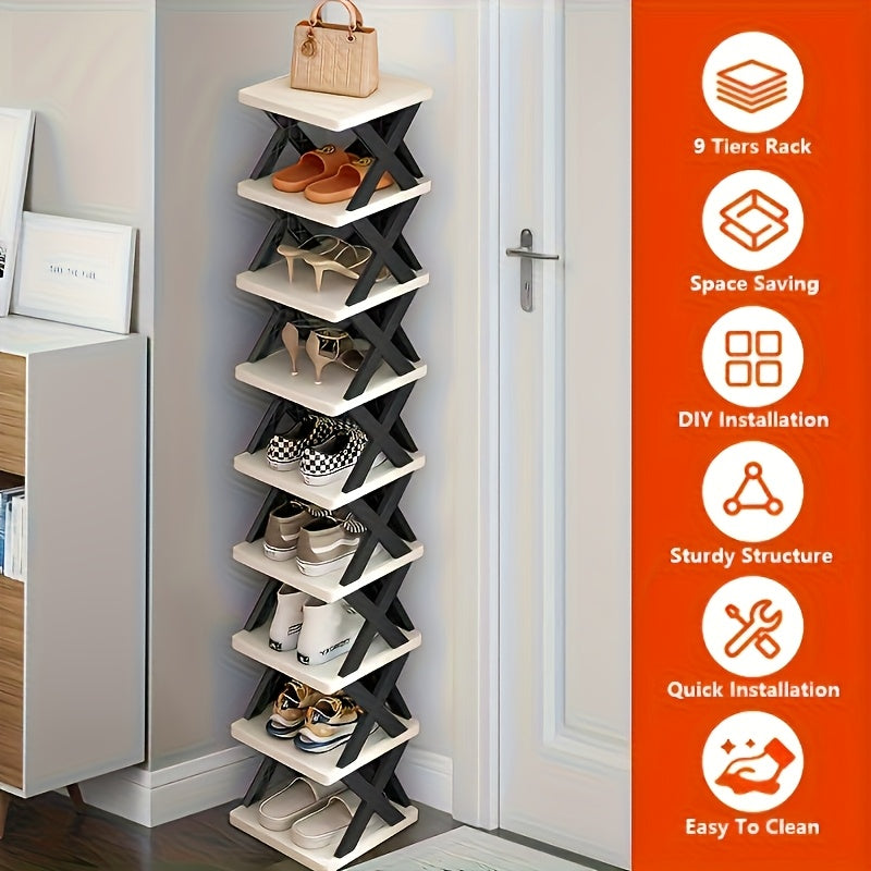 Scaffale Angolare per Scarpe Risparmio Spazio - Alto e Stretto 6/9 Ripiani in Plastica Resistente per 6/9 Paia di Scarpe e Stivali, Soluzione Multiuso per Ingresso, Armadio, Garage, Soggiorno, Organizzatore per Scarpe da Casa, Scaffale Autoportante