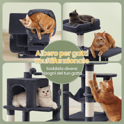 Albero per Gatti 112 cmdi Peluche, 4 Pali Tiragraffi, 2 Pompon, 1 Amaca, 2 Piattaforme, 1 Nicchia