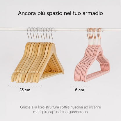 Baroni Home Grucce in Velluto Salvaspazio 44,5 cm – Appendiabiti Antiscivolo con Gancio in Oro o Argento – Design Elegante e Ultra Sottile, Ideali per Vestiti, Camicie, Cappotti – Alta Capacità di Carico – Set da 20 o 50 Pezzi per Organizzare al Meglio il